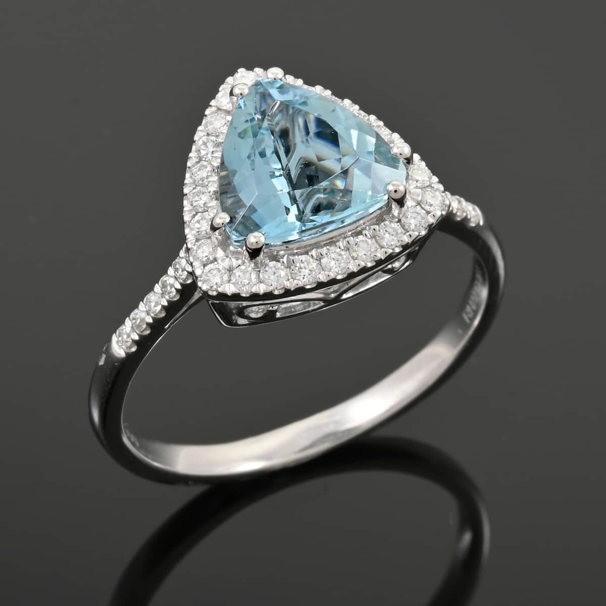 Certified & Appraised Rhapsody AAAA Santa Maria Aquamarine and E-F VS Diamond 2.36 ctw Ring in 950 Platinum (Size 10.0) 6.45 Grams image number 1