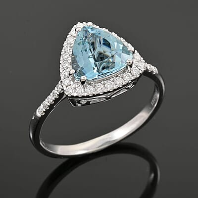 Certified & Appraised Rhapsody AAAA Santa Maria Aquamarine and E-F VS Diamond 2.36 ctw Ring in 950 Platinum (Size 10.0) 6.45 Grams