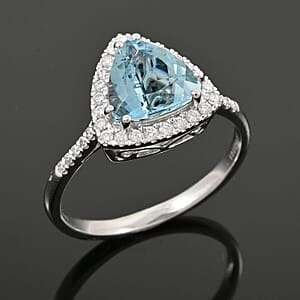 Certified & Appraised Rhapsody AAAA Santa Maria Aquamarine and E-F VS Diamond 2.36 ctw Ring in 950 Platinum (Size 11.0) 6.45 Grams
