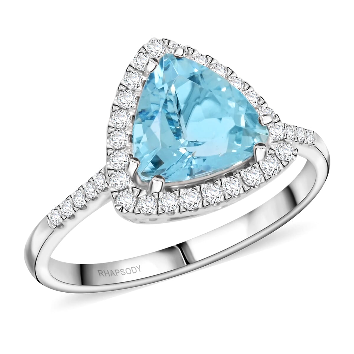 Certified & Appraised Rhapsody AAAA Santa Maria Aquamarine and E-F VS Diamond 2.36 ctw Ring in 950 Platinum (Size 7.0) 6.45 Grams image number 0