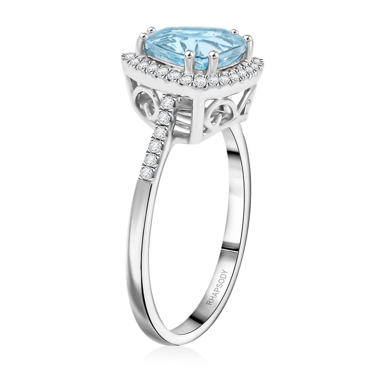 Certified & Appraised Rhapsody AAAA Santa Maria Aquamarine and E-F VS Diamond 2.36 ctw Ring in 950 Platinum (Size 7.0) 6.45 Grams image number 3