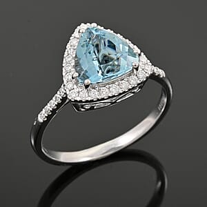 Certified & Appraised Rhapsody AAAA Santa Maria Aquamarine and E-F VS Diamond 2.36 ctw Ring in 950 Platinum (Size 9.0) 6.45 Grams