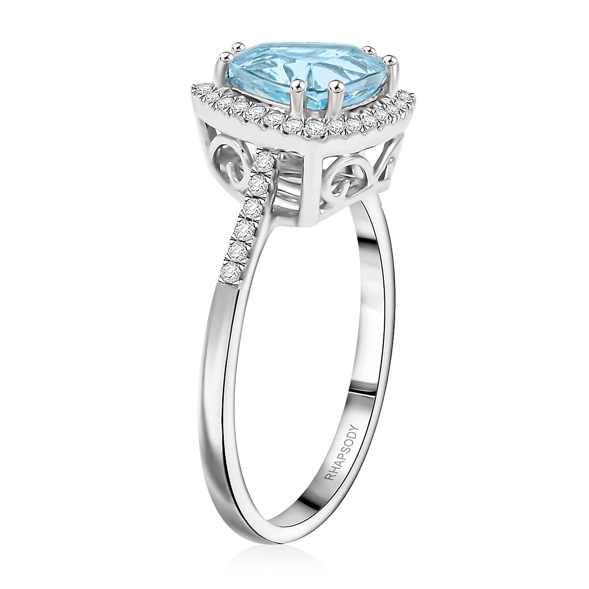 Certified & Appraised Rhapsody AAAA Santa Maria Aquamarine and E-F VS Diamond 2.36 ctw Ring in 950 Platinum (Size 9.0) 6.45 Grams image number 3