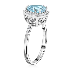 Certified & Appraised Rhapsody AAAA Santa Maria Aquamarine and E-F VS Diamond 2.36 ctw Ring in 950 Platinum (Size 9.0) 6.45 Grams