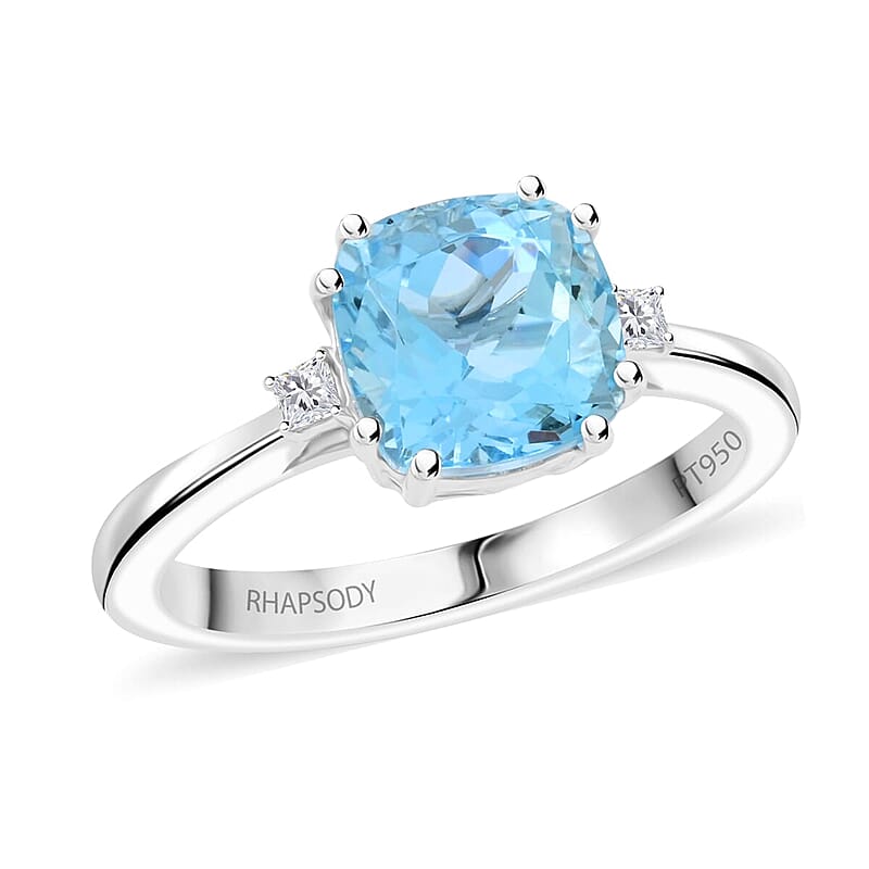 Certified & Appraised Rhapsody AAAA Santa Maria Aquamarine and E-F VS Diamond 2.35 ctw Ring in 950 Platinum (Size 10.0) 5.80 Grams