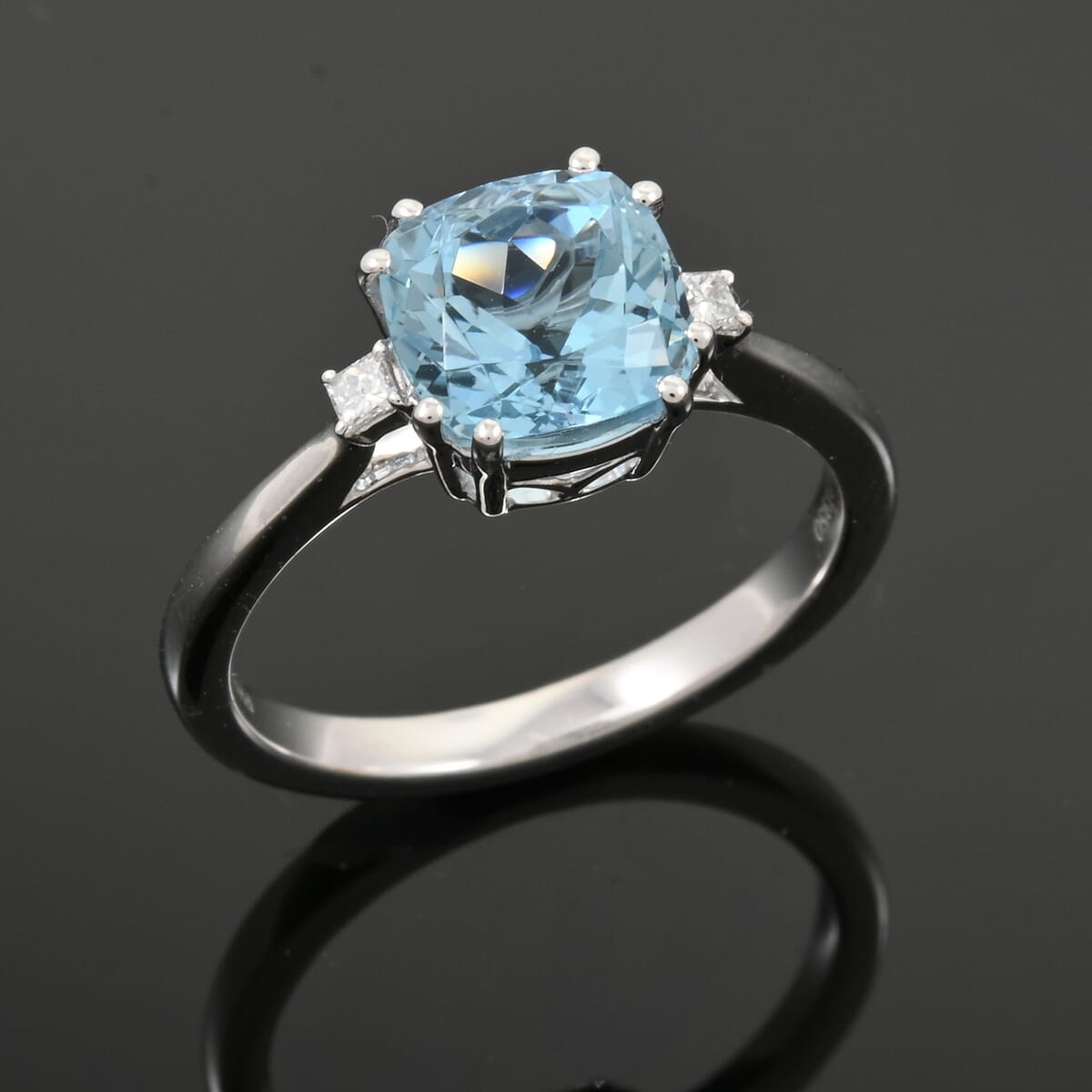 Certified & Appraised Rhapsody AAAA Santa Maria Aquamarine and E-F VS Diamond 2.35 ctw Ring in 950 Platinum (Size 10.0) 5.80 Grams image number 1