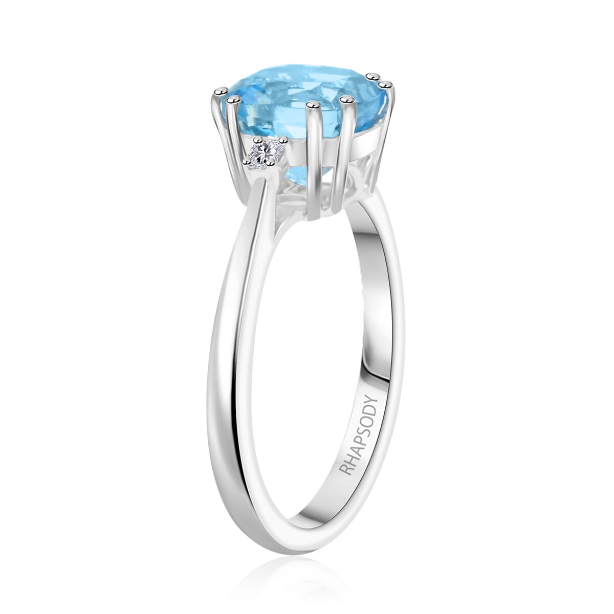 Certified & Appraised Rhapsody AAAA Santa Maria Aquamarine and E-F VS Diamond 2.35 ctw Ring in 950 Platinum (Size 10.0) 5.80 Grams image number 3
