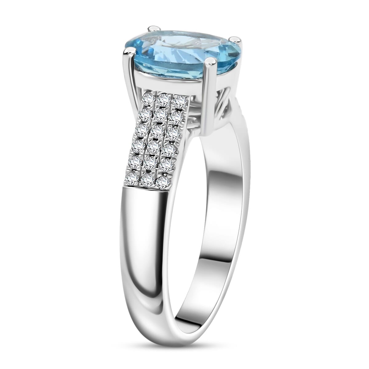 Certified & Appraised Luxoro 10K White Gold AAA Santa Maria Aquamarine, Diamond (G-H, I2) (0.22 cts) Ring (Size 10.5) 1.75 ctw image number 3