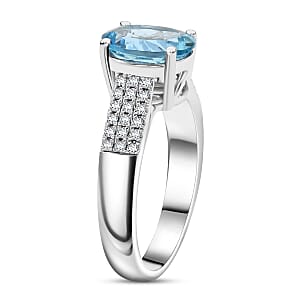 Certified & Appraised Luxoro 10K White Gold AAA Santa Maria Aquamarine, Diamond (G-H, I2) (0.22 cts) Ring (Size 5.0) 1.75 ctw