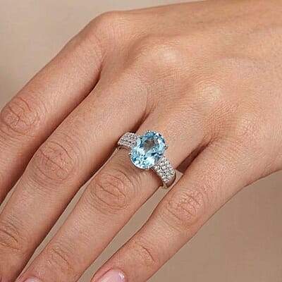 Certified & Appraised Luxoro AAA Santa Maria de Itabira Aquamarine and G-H I2 Diamond 1.75 ctw Ring in 10K White Gold (Size 6.0)