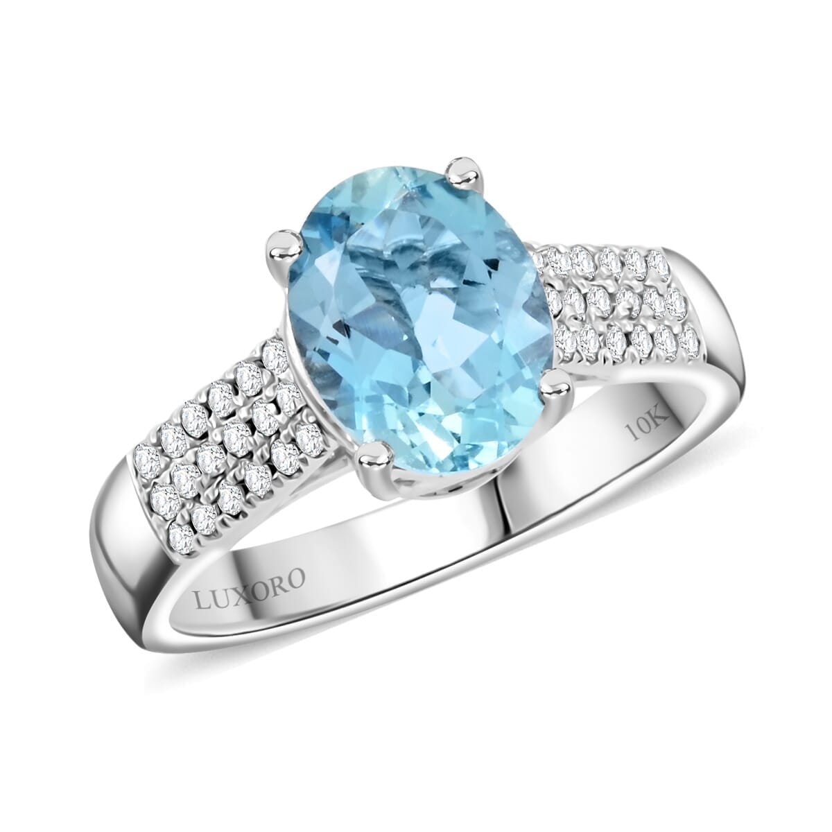 Certified & Appraised Luxoro 10K White Gold AAA Santa Maria Aquamarine, Diamond (G-H, I2) (0.22 cts) Ring (Size 6.5) 1.75 ctw image number 0