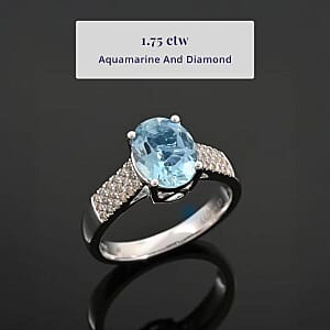 Certified & Appraised Luxoro 10K White Gold AAA Santa Maria Aquamarine, Diamond (G-H, I2) (0.22 cts) Ring (Size 6.5) 1.75 ctw