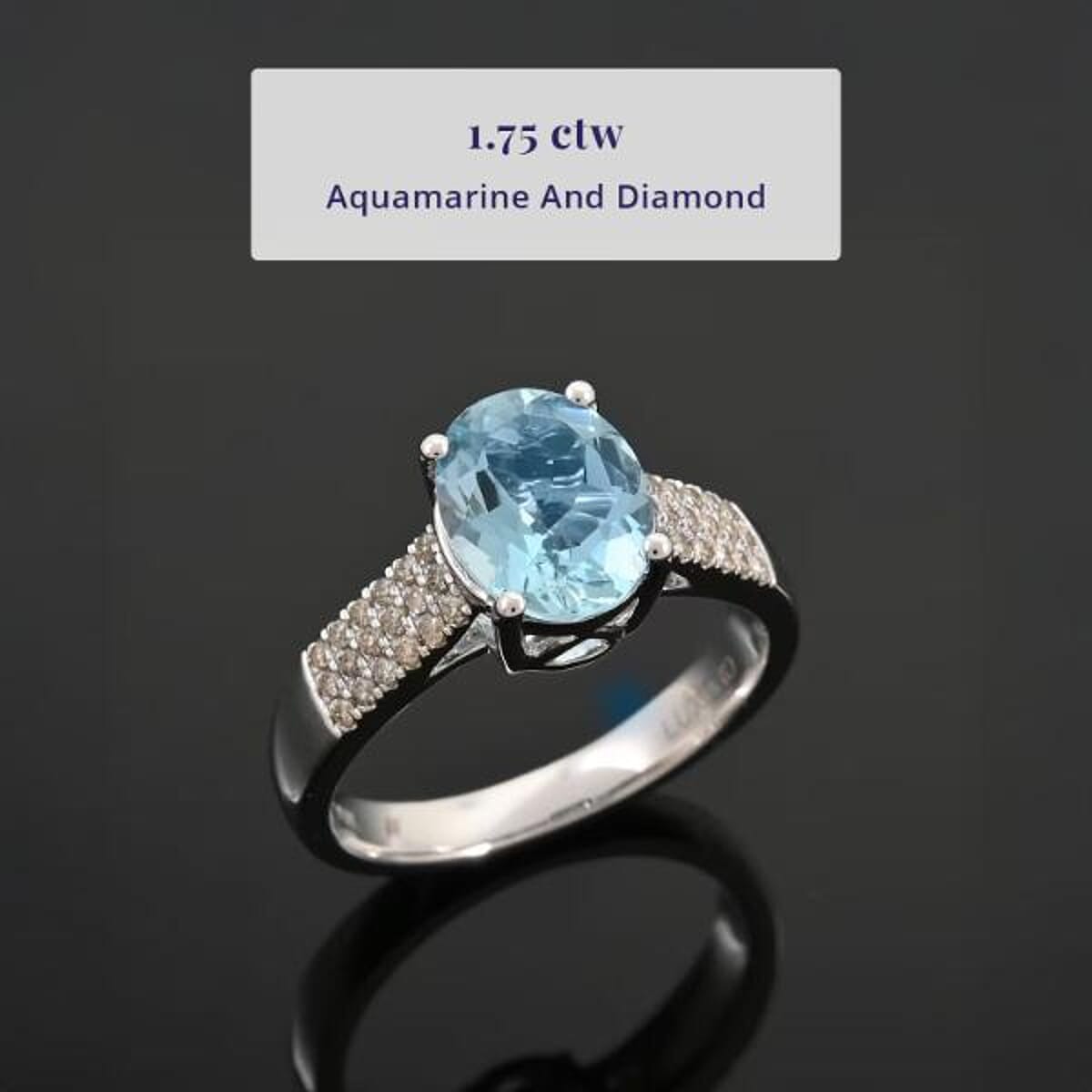 Certified & Appraised Luxoro 10K White Gold AAA Santa Maria Aquamarine, Diamond (G-H, I2) (0.22 cts) Ring (Size 8.5) 1.75 ctw image number 3