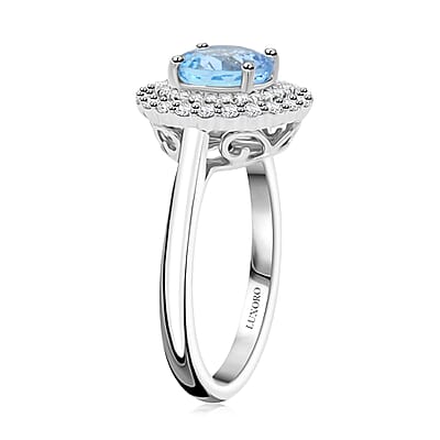 Certified and Appraised Luxoro AAA Santa Maria Aquamarine, Diamond Ring in 10K White Gold 1.69 ctw (Size 11.0)