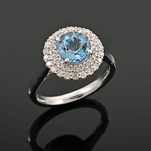 Certified Luxoro AAA Santa Maria Aquamarine, Diamond Ring in 10K White Gold 1.69 ctw (Size 5.0)