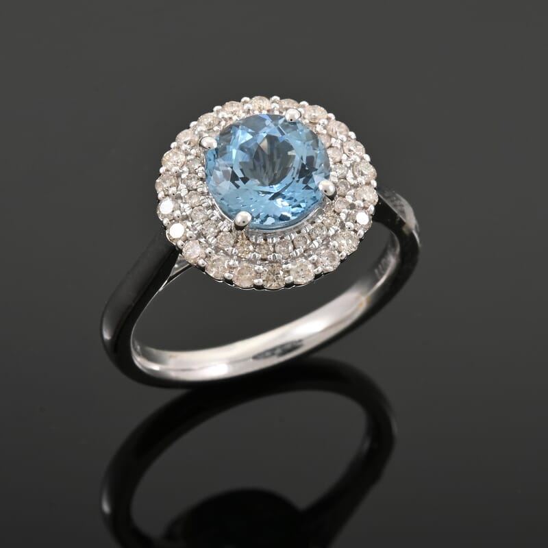 Certified and Appraised Luxoro AAA Santa Maria Aquamarine, Diamond Ring in 10K White Gold 1.69 ctw (Size 6.0)
