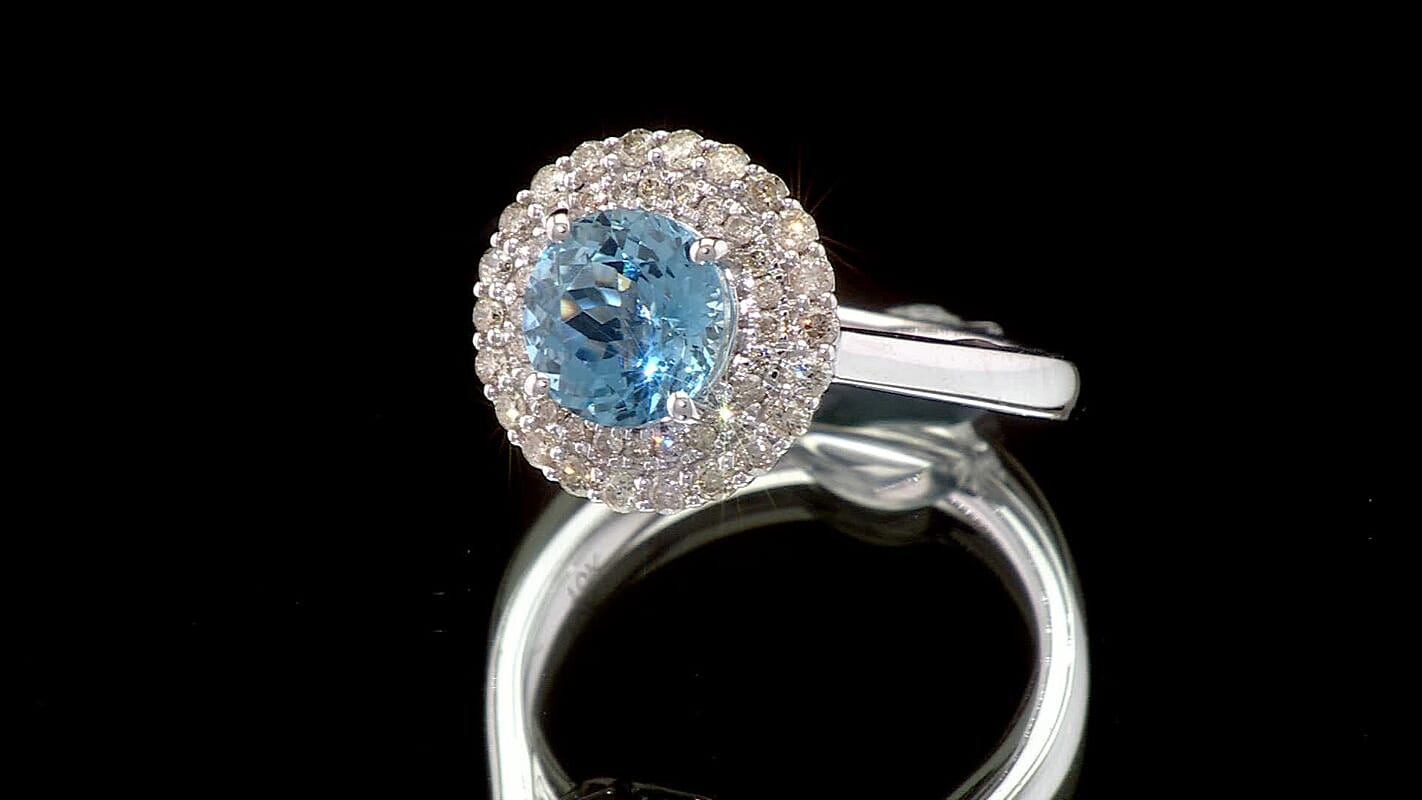 Certified & Appraised Luxoro AAA Santa Maria Aquamarine and G-H I2 Diamond 1.69 ctw Ring in 10K White Gold