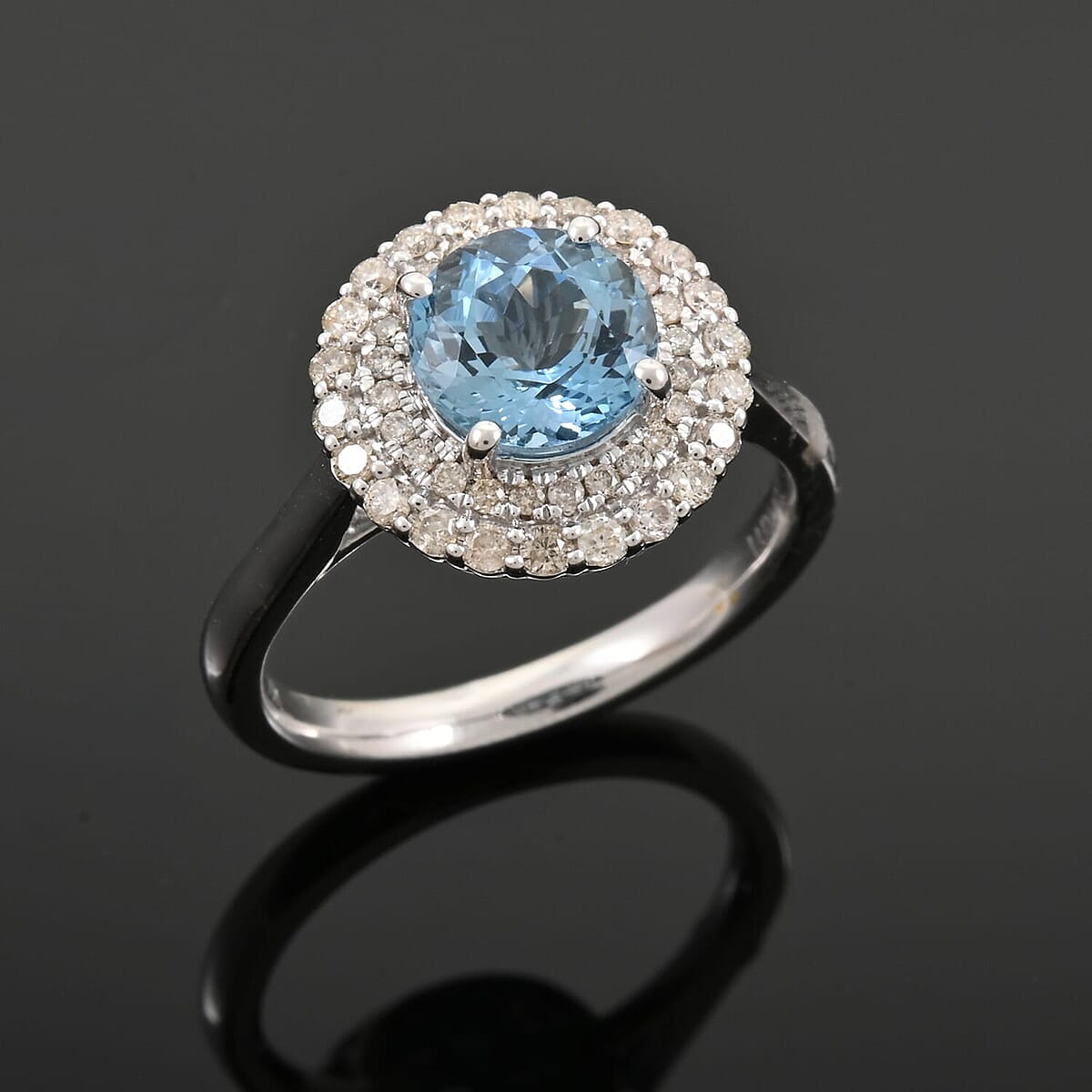Certified Luxoro AAA Santa Maria Aquamarine, Diamond Ring in 10K White Gold 1.69 ctw (Size 6.5) image number 1