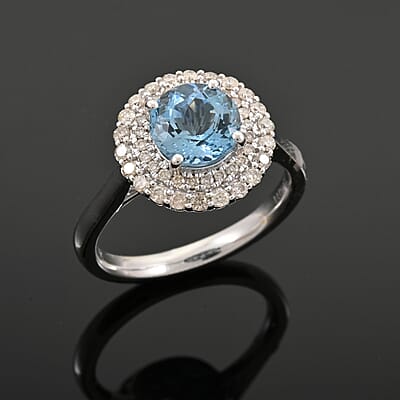 Certified and Appraised Luxoro AAA Santa Maria Aquamarine, Diamond Ring in 10K White Gold 1.69 ctw (Size 7.0)