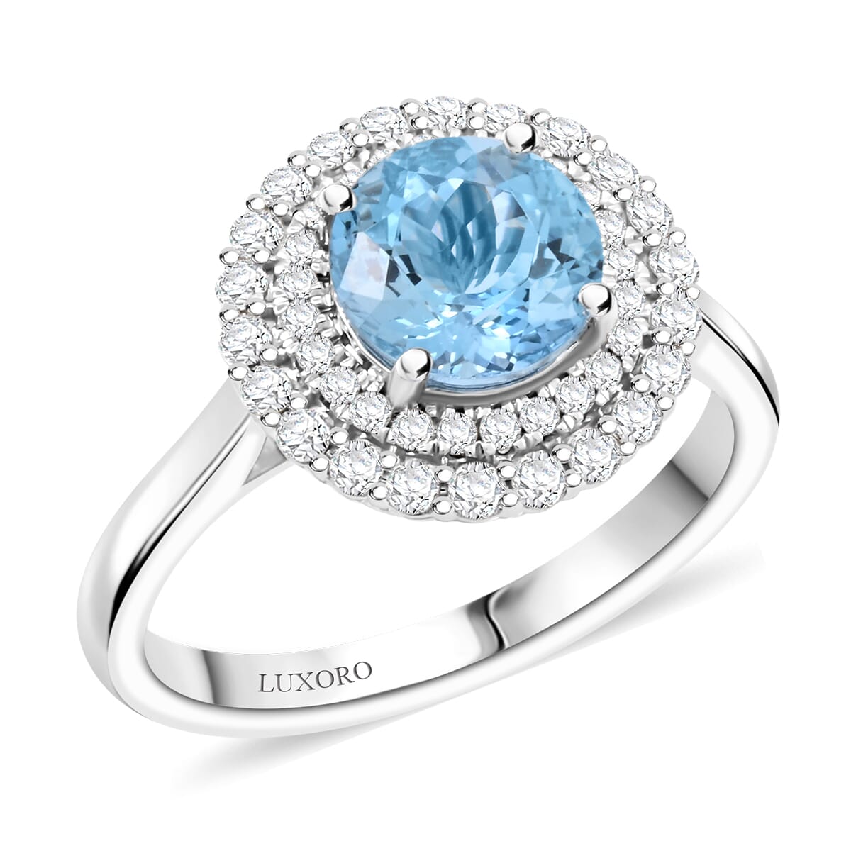 Certified & Appraised Luxoro AAA Santa Maria Aquamarine and G-H I2 Diamond 1.69 ctw Ring in 10K White Gold (Size 8.0) image number 0