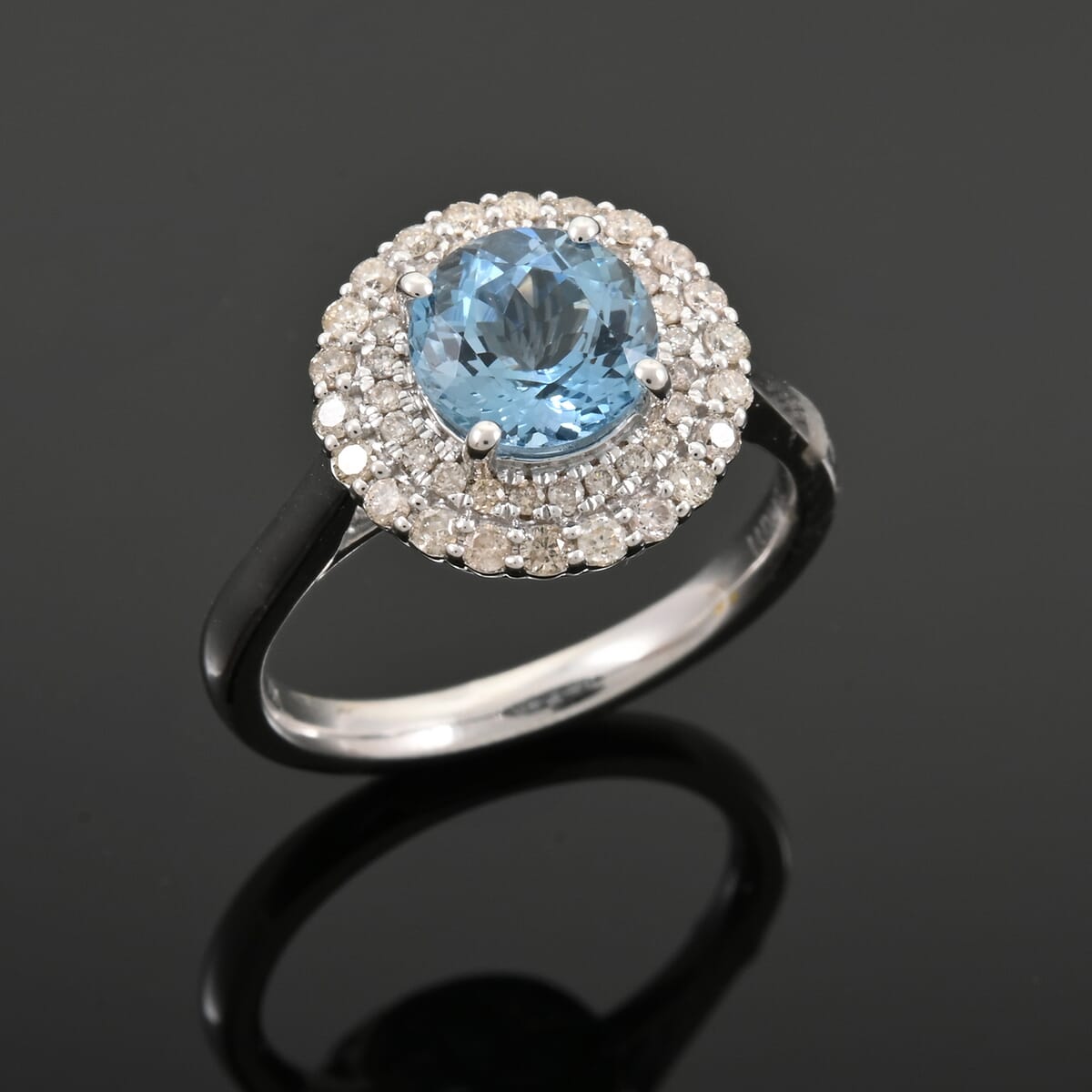 Certified & Appraised Luxoro AAA Santa Maria Aquamarine and G-H I2 Diamond 1.69 ctw Ring in 10K White Gold (Size 8.0) image number 1
