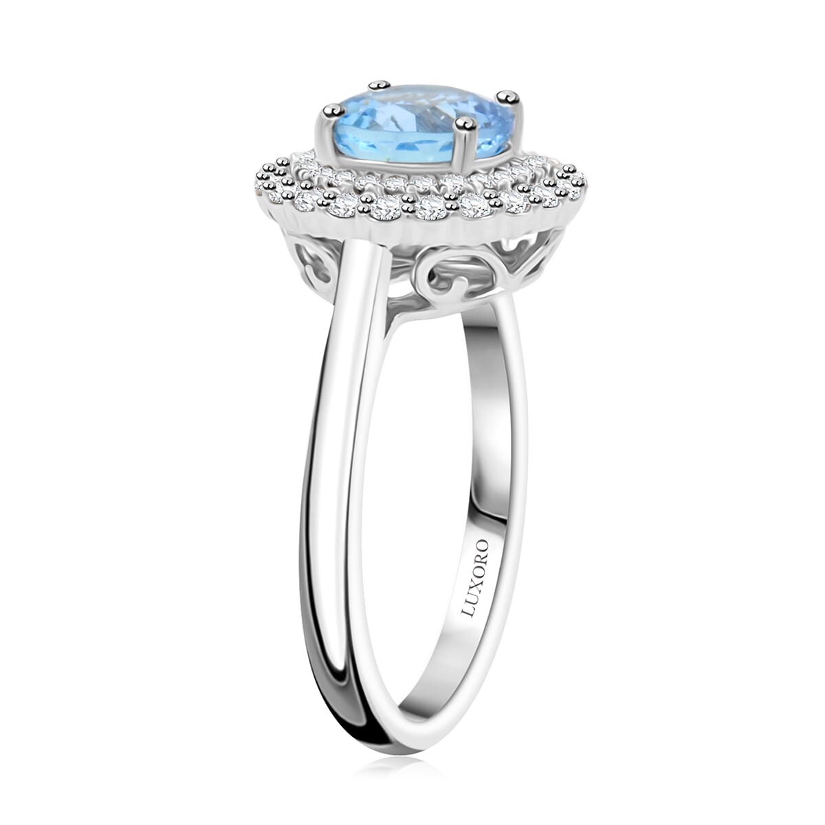 Certified & Appraised Luxoro AAA Santa Maria Aquamarine and G-H I2 Diamond 1.69 ctw Ring in 10K White Gold (Size 8.0) image number 3