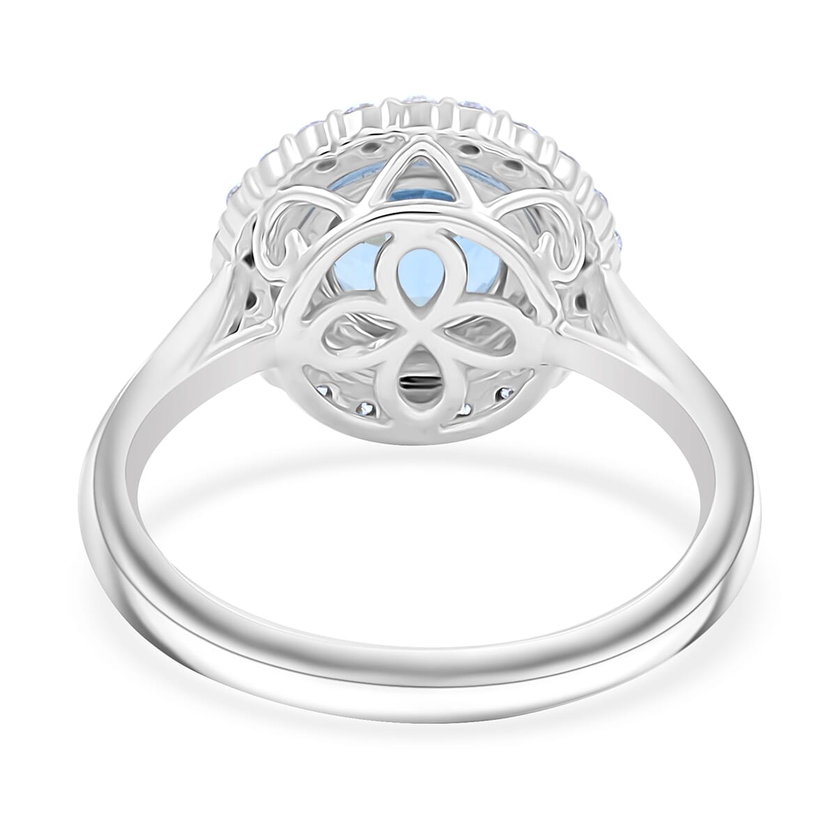 Certified & Appraised Luxoro AAA Santa Maria Aquamarine and G-H I2 Diamond 1.69 ctw Ring in 10K White Gold (Size 8.0) image number 4