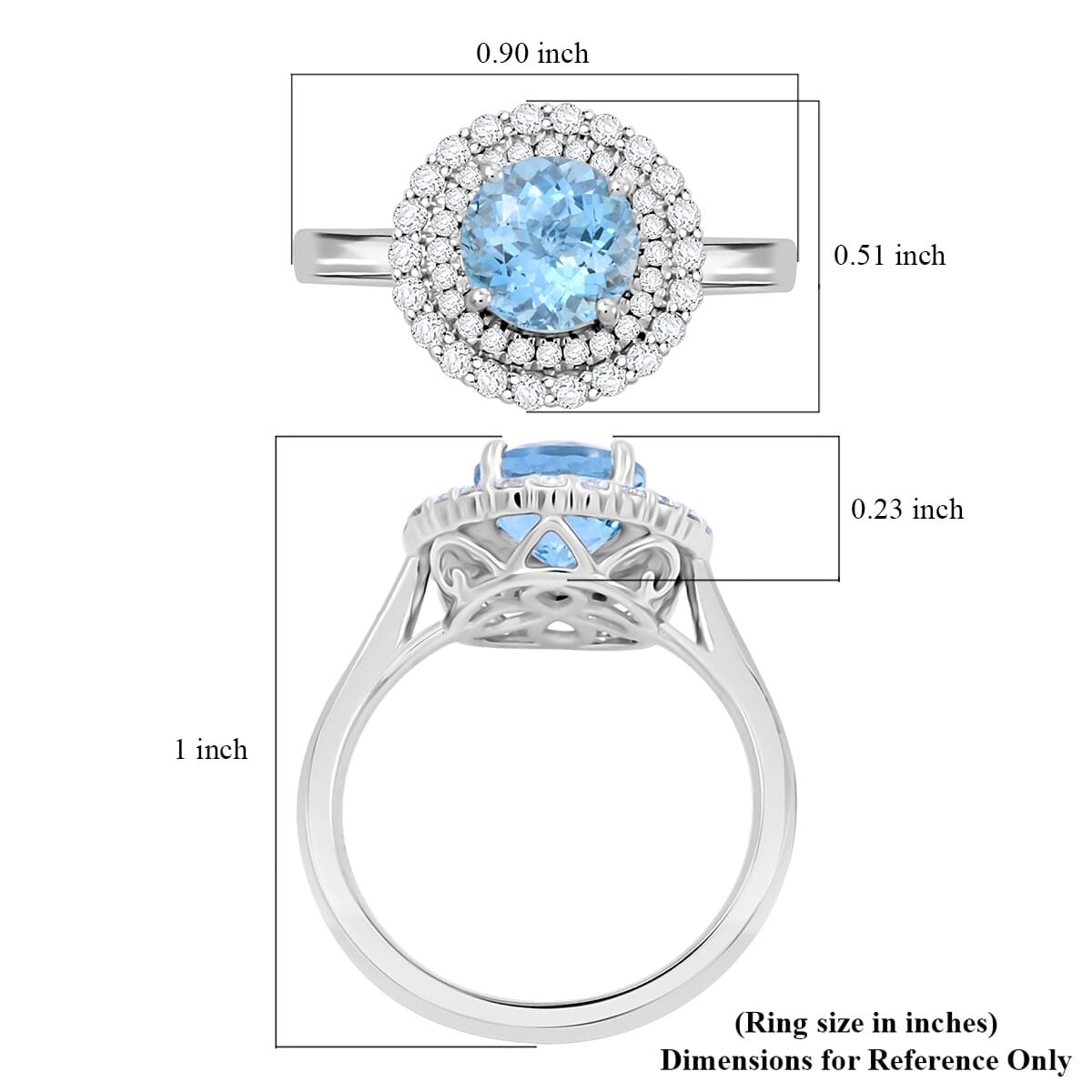 Certified & Appraised Luxoro AAA Santa Maria Aquamarine and G-H I2 Diamond 1.69 ctw Ring in 10K White Gold (Size 8.0) image number 5