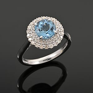 Certified Luxoro AAA Santa Maria Aquamarine, Diamond Ring in 10K White Gold 1.69 ctw (Size 9.0)