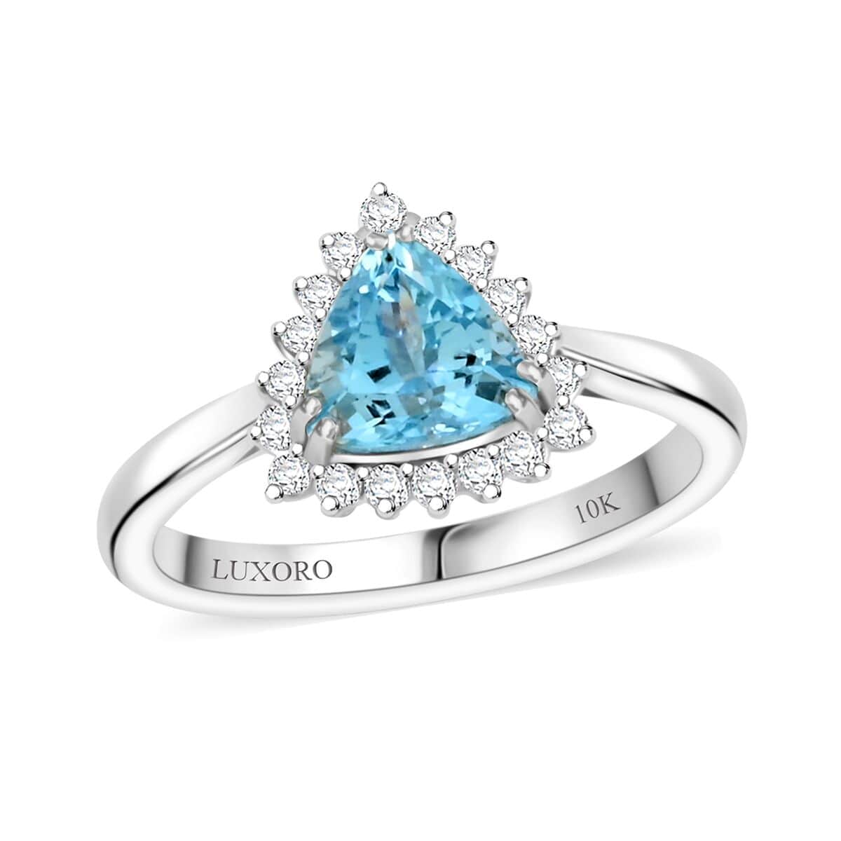 Certified & Appraised Luxoro AAA Santa Maria Aquamarine and G-H I2 Diamond 1.20 ctw Ring in 10K White Gold (Size 10.0) image number 0