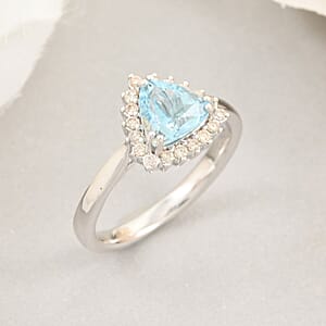 Certified Luxoro AAA Santa Maria Aquamarine, Diamond Ring in 10K White Gold 1.20 ctw (Size 10.0)
