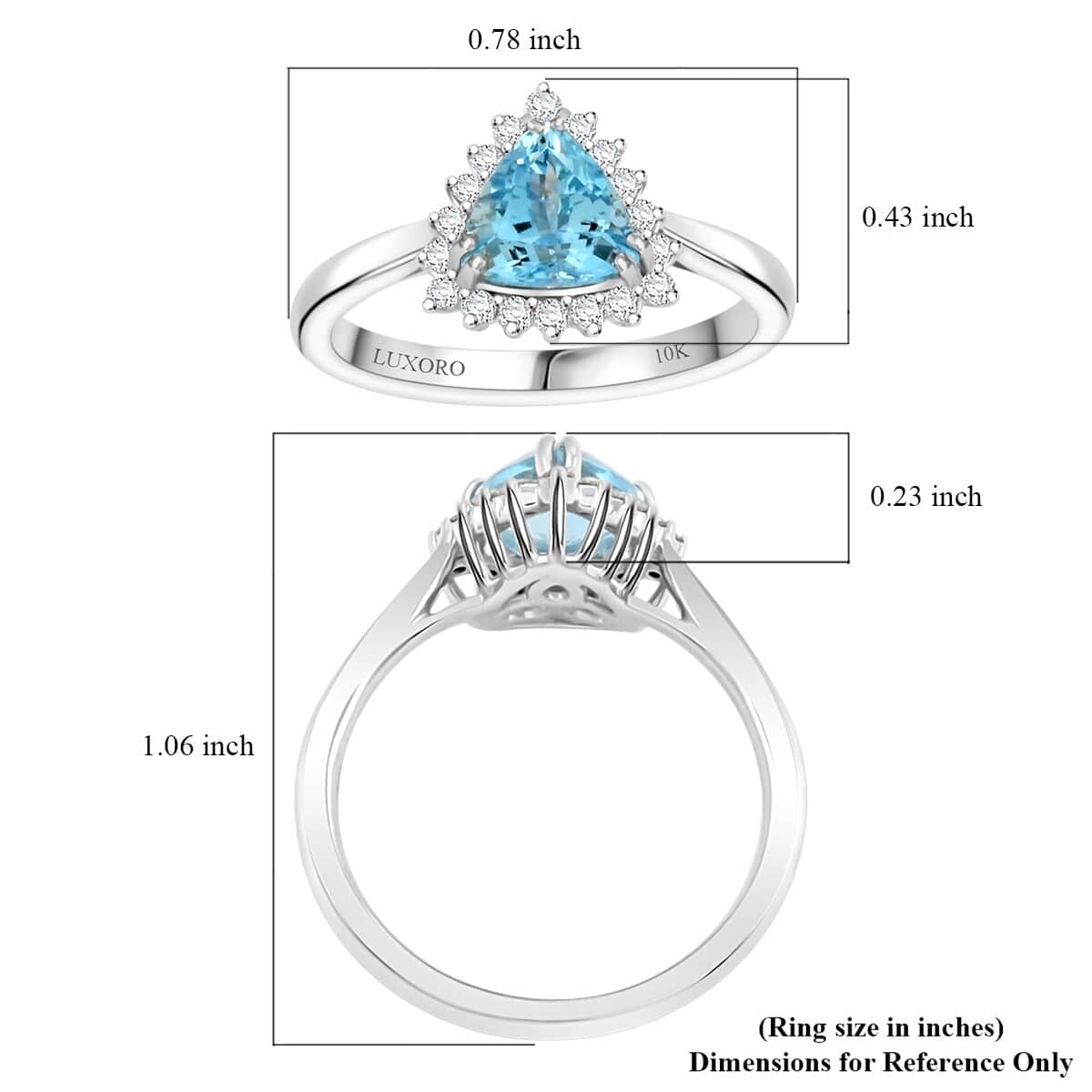 Certified & Appraised Luxoro AAA Santa Maria Aquamarine and G-H I2 Diamond 1.20 ctw Ring in 10K White Gold (Size 10.0) image number 5