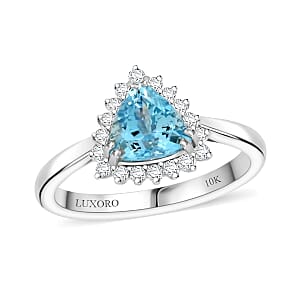 Certified & Appraised Luxoro 10K White Gold AAA Santa Maria Aquamarine, Diamond (G-H, I2) (0.22 cts) Ring (Size 5.0) 1.20 ctw