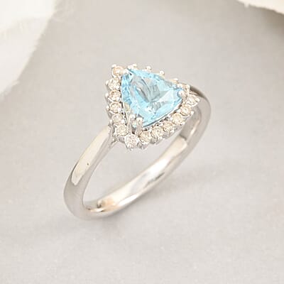 Certified and Appraised Luxoro AAA Santa Maria Aquamarine, Diamond Ring in 10K White Gold 1.20 ctw (Size 5.0)