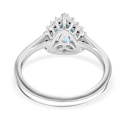 Certified and Appraised Luxoro AAA Santa Maria Aquamarine, Diamond Ring in 10K White Gold 1.20 ctw (Size 5.0)