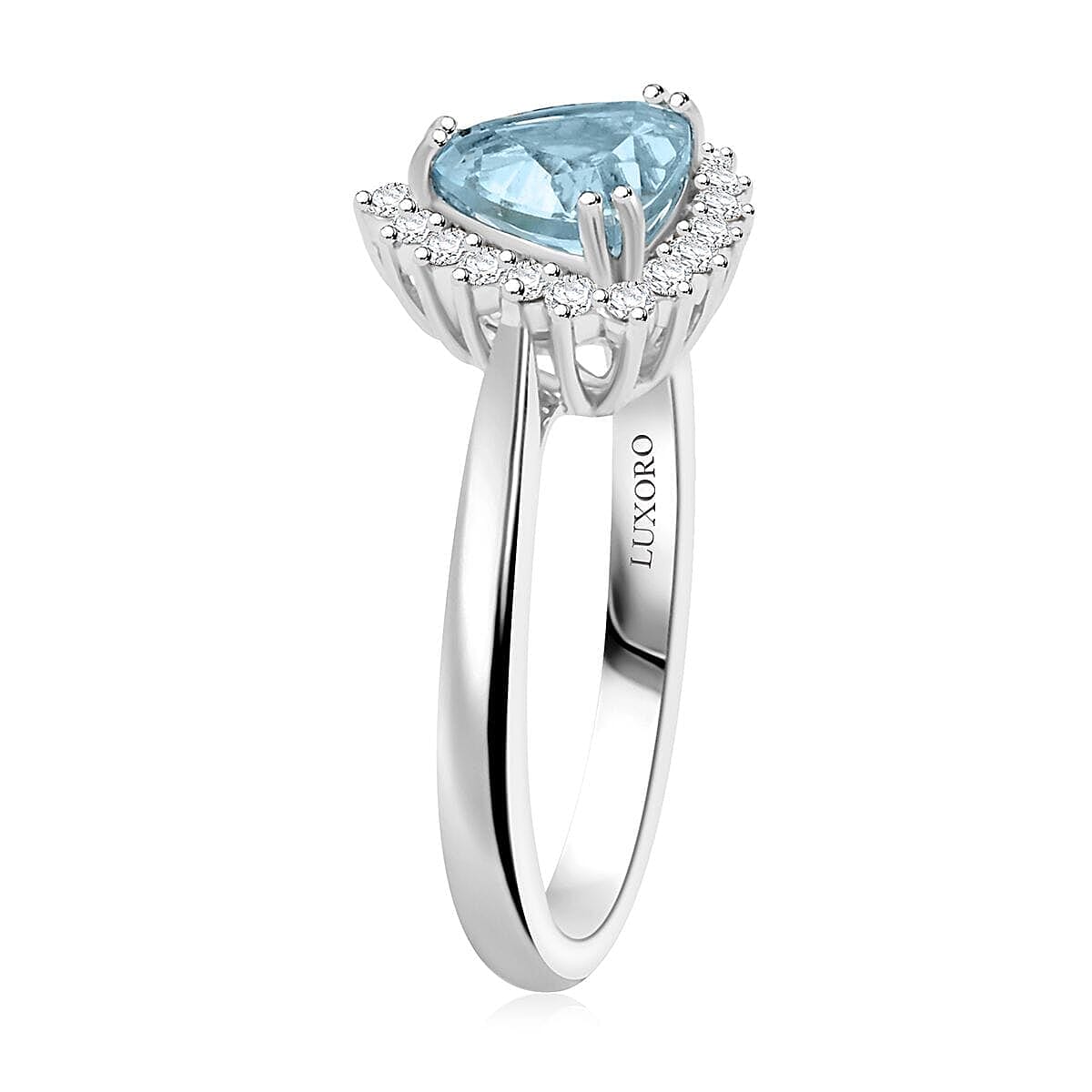Certified & Appraised Luxoro 10K White Gold AAA Santa Maria Aquamarine, Diamond (G-H, I2) (0.22 cts) Ring (Size 6.5) 1.20 ctw image number 3