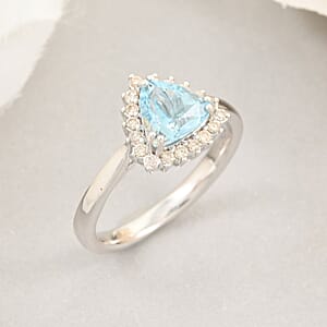 Certified Luxoro AAA Santa Maria Aquamarine, Diamond Ring in 10K White Gold 1.20 ctw (Size 7.0)