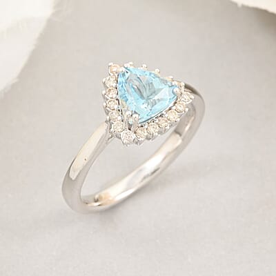 Certified and Appraised Luxoro AAA Santa Maria Aquamarine, Diamond Ring in 10K White Gold 1.20 ctw (Size 8.0)