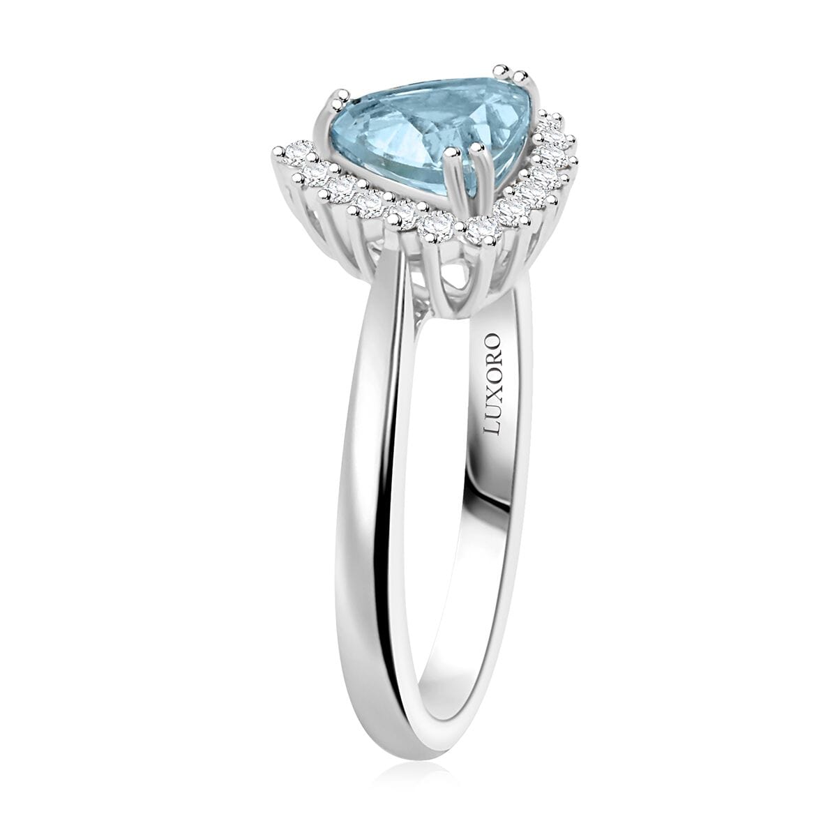 Certified & Appraised Luxoro AAA Santa Maria Aquamarine and G-H I2 Diamond 1.20 ctw Ring in 10K White Gold (Size 8.0) image number 3