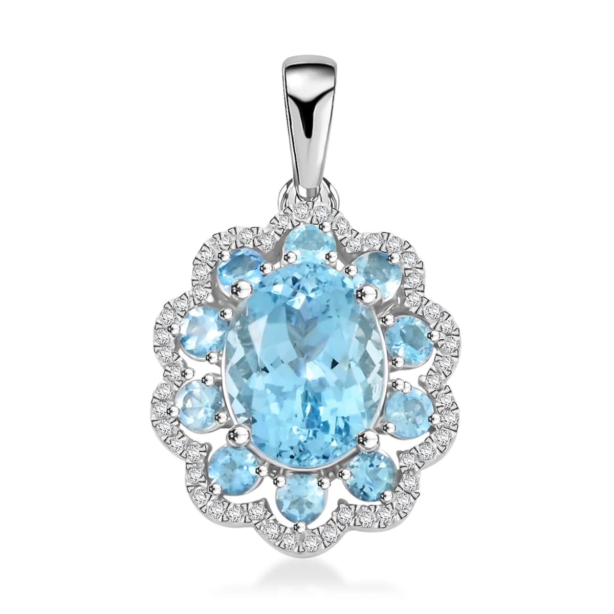 Certified & Appraised Rhapsody AAAA Santa Maria Aquamarine and E-F VS Diamond 3.50 ctw Pendant in 950 Platinum image number 0