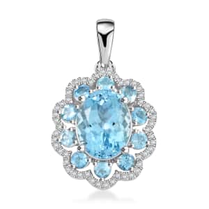 Certified & Appraised Rhapsody AAAA Santa Maria Aquamarine and E-F VS Diamond 3.50 ctw Pendant in 950 Platinum