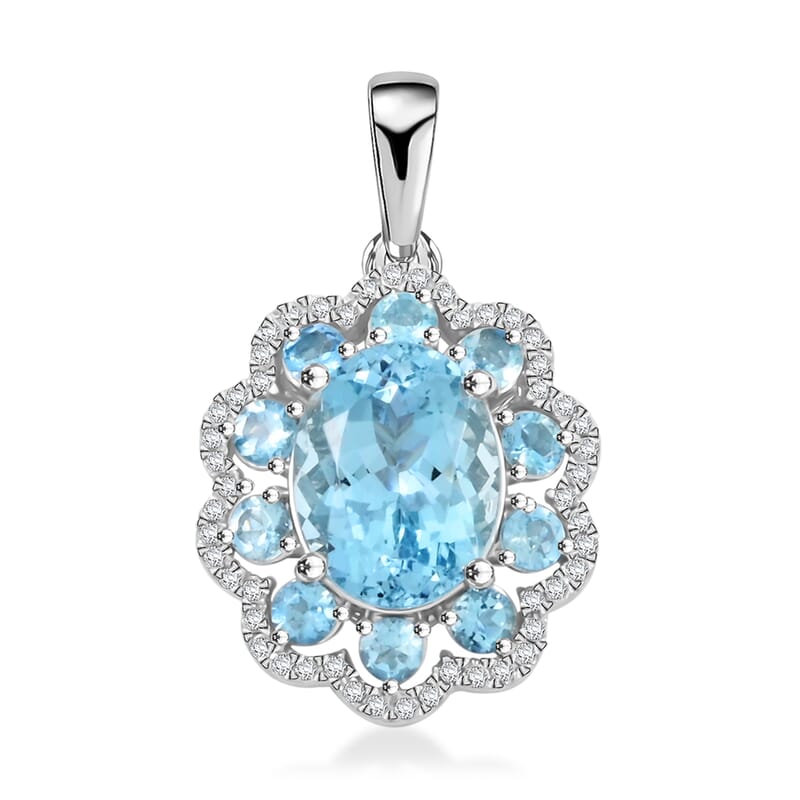 Certified & Appraised Rhapsody AAAA Santa Maria Aquamarine and E-F VS Diamond 3.50 ctw Pendant without Chain in 950 Platinum