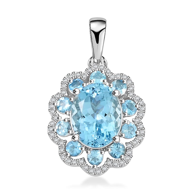 Certified & Appraised Rhapsody AAAA Santa Maria Aquamarine and E-F VS Diamond 3.50 ctw Pendant without Chain in 950 Platinum