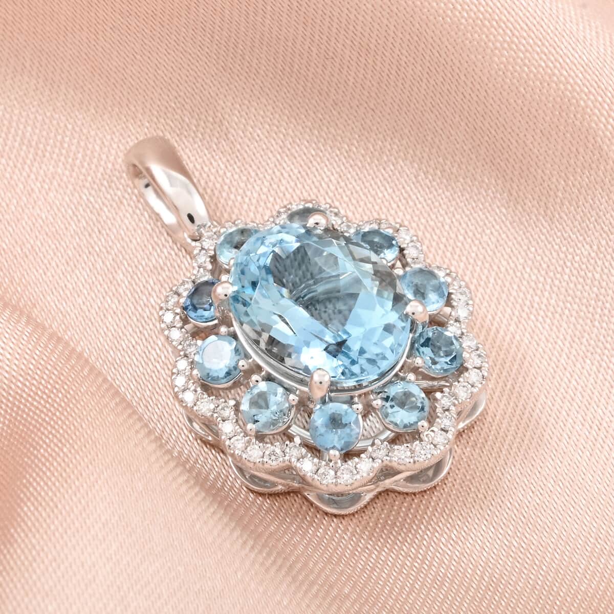 Certified & Appraised Rhapsody AAAA Santa Maria Aquamarine and E-F VS Diamond 3.50 ctw Pendant in 950 Platinum image number 1