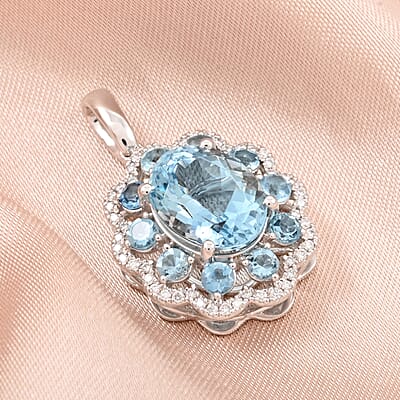 Certified & Appraised Rhapsody AAAA Santa Maria Aquamarine and E-F VS Diamond 3.50 ctw Pendant without Chain in 950 Platinum