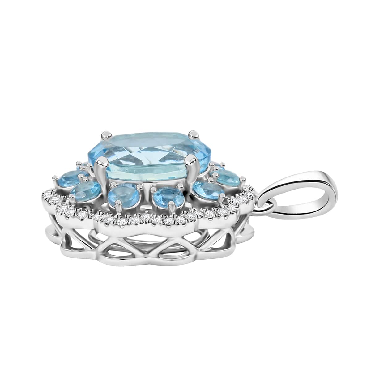 Certified & Appraised Rhapsody AAAA Santa Maria Aquamarine and E-F VS Diamond 3.50 ctw Pendant in 950 Platinum image number 3