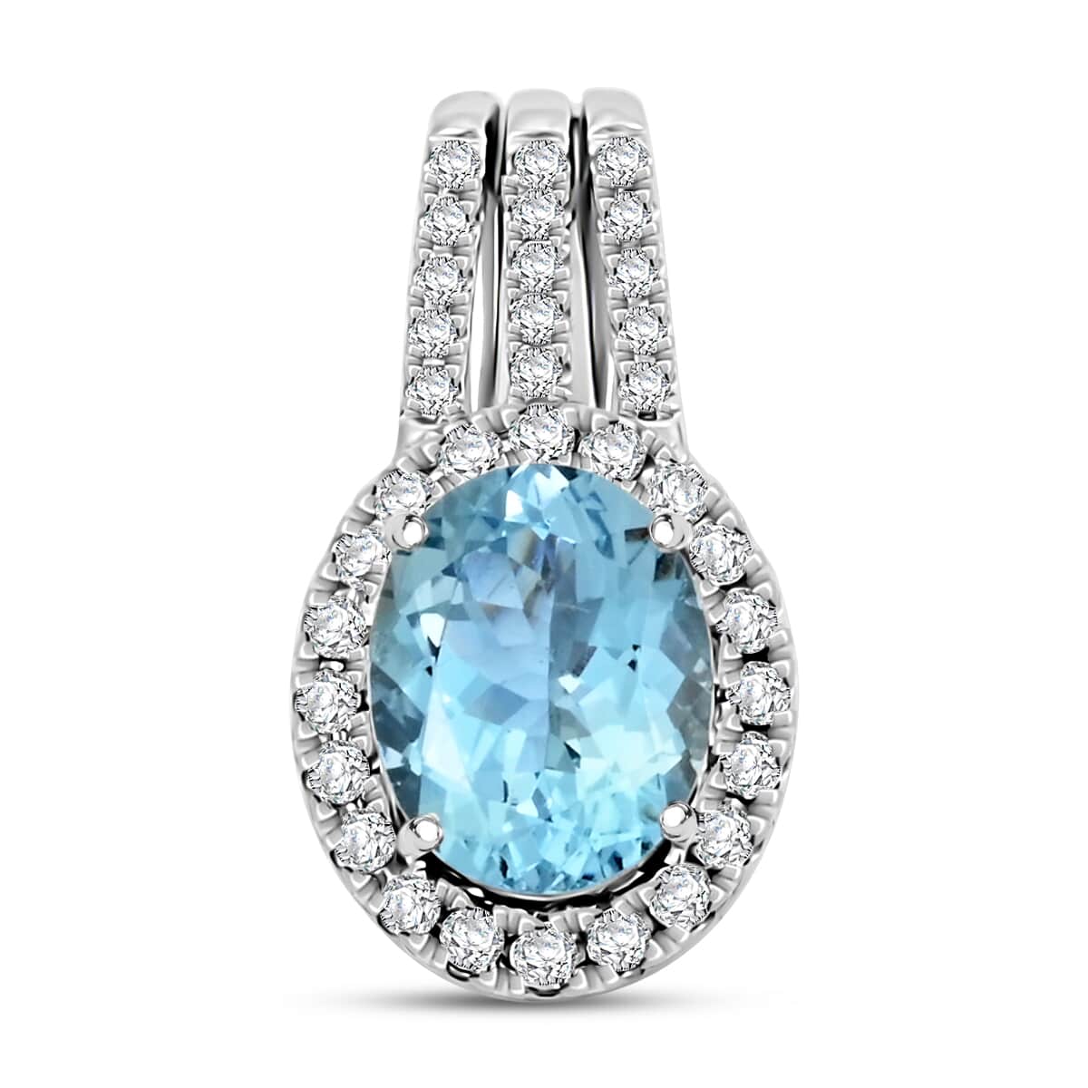 Certified & Appraised Rhapsody AAAA Santa Maria Aquamarine and E-F VS Diamond 2.00 ctw Pendant in 950 Platinum image number 0