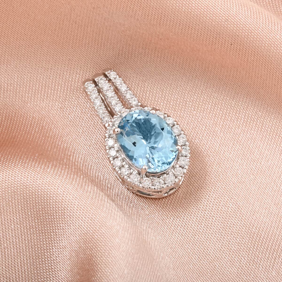 Certified & Appraised Rhapsody AAAA Santa Maria Aquamarine and E-F VS Diamond 2.00 ctw Pendant in 950 Platinum image number 1