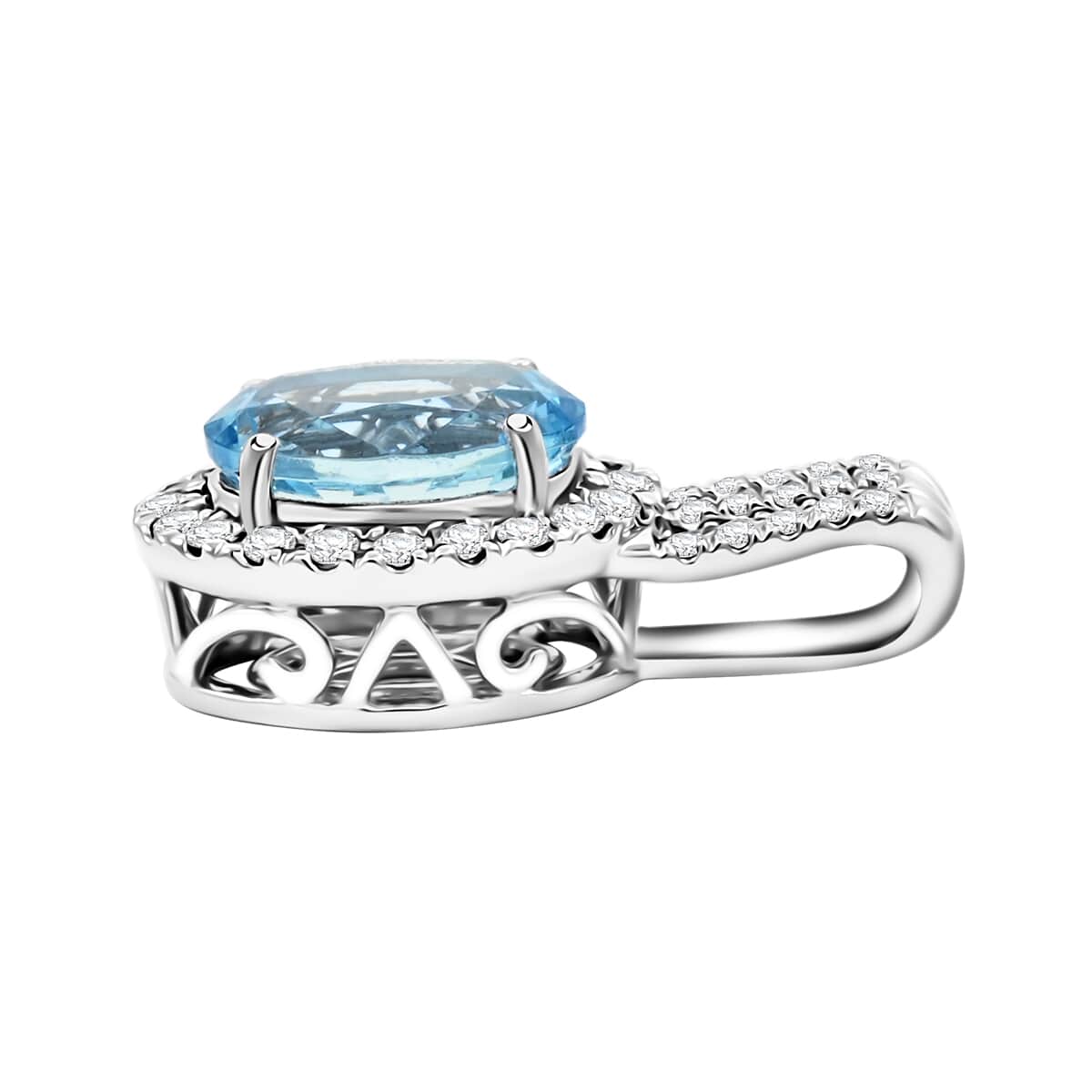 Certified & Appraised Rhapsody AAAA Santa Maria Aquamarine and E-F VS Diamond 2.00 ctw Pendant in 950 Platinum image number 3