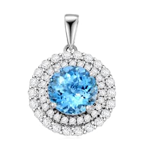 Certified & Appraised Luxoro AAA Santa Maria Aquamarine and G-H I2 Diamond 1.70 ctw Pendant in 10K White Gold